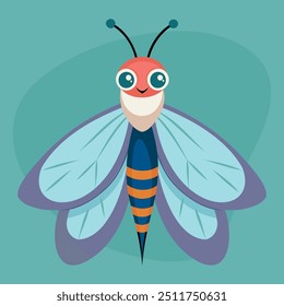 Ilustración de color de polilla linda. Ilustración de dibujos animados de mariposa nocturna. Icono plano de insecto volador Vector. Diseño de logotipo de polilla de halcón. Vector del insecto de la polilla aislado.
