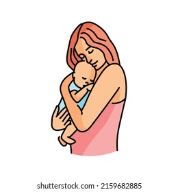 Cute mother with baby color line illustration. LGBT adoption of children