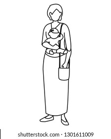 cute mother with baby daughter characters