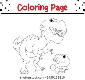 cute mother baby dinosaur coloring book page for children
