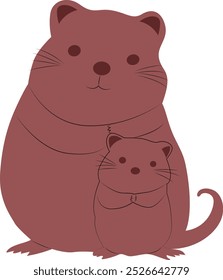 Mães e Bebê Quokkas bonito desenhado à mão