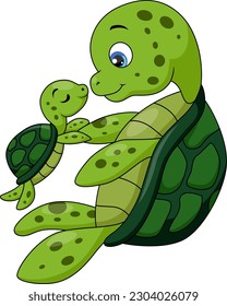 Cute mother and baby turtle cartoon