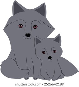 cute Mother and Baby Wolf hand drawn