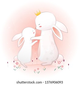 Cute mother bunny with little rabbit.