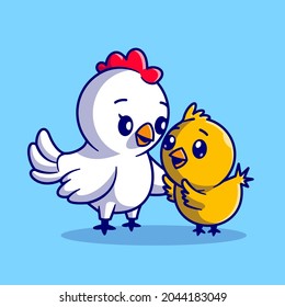 Cute Mother Chicken With Hen Cartoon Vector Icon Illustration. Animal Nature Icon Concept Isolated Premium Vector. Flat Cartoon Style