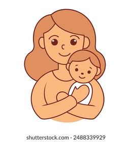 Cute mother and child cartoon vector for printables, clipart, and line art Mother's Day designs.