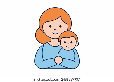 Cute mother and child cartoon vector for printables, clipart, and line art Mother's Day designs.