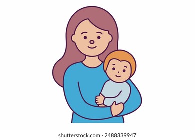 Cute mother and child cartoon vector for printables, clipart, and line art Mother's Day designs.