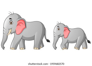 Cute mother and child elephant cartoon. Vector illustration