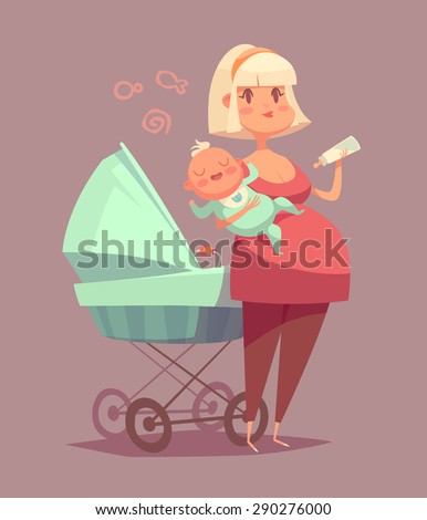 Cute mother with child. Isolated vector illustration.