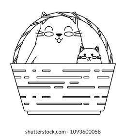 cute mother and daughter cats in basket characters