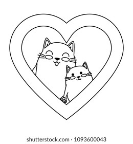 Cute Mother Daughter Cats Heart Characters Stock Vector (Royalty Free ...