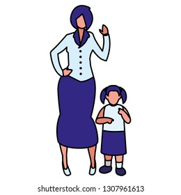 cute mother with daughter characters