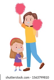 cute mother and daughter cheerleaders vector illustration design