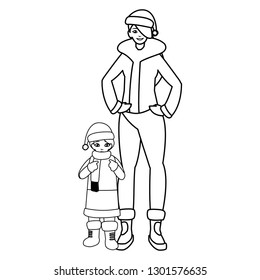 cute mother and daughter with winter clothes
