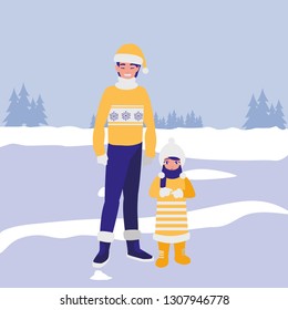 cute mother and daughter with winter clothes