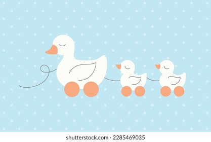 Cute mother duck and ducklings. Vector illustration.