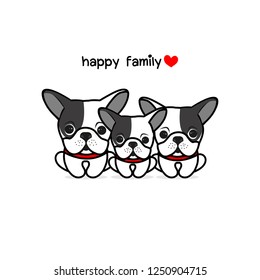 Cute mother father and baby dog. 
Happy animal family cartoon vector illustration. 