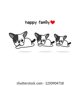 Cute mother father and baby dog. 
Happy animal family cartoon vector illustration. 