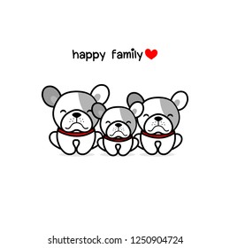 Cute mother father and baby dog. 
Happy animal family cartoon vector illustration. 