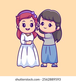 Cute Mother Helping Bride Cartoon Vector Icon Illustration. 
People Family Icon Concept Isolated Premium Vector. Flat 
Cartoon Style 