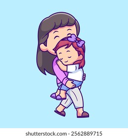 Cute Mother Holding Baby Cartoon Vector Icon Illustration. 
People Family Icon Concept Isolated Premium Vector. Flat 
Cartoon Style