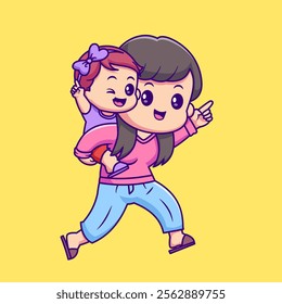 Cute Mother Holding Baby Cartoon Vector Icon Illustration. 
People Family Icon Concept Isolated Premium Vector. Flat 
Cartoon Style 