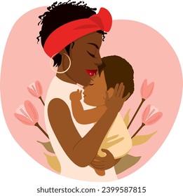 Cute mother holding baby vector illustration. Maternal love concept illustration