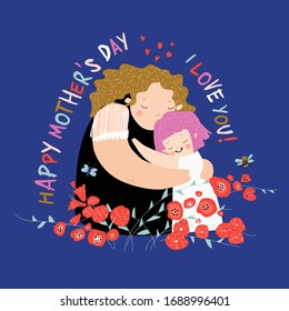 Cute mother hugging their daughter. Happy mothers day