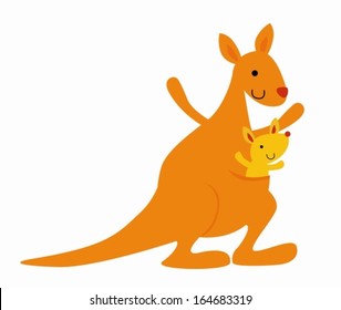 Cute mother kangaroo with her little baby