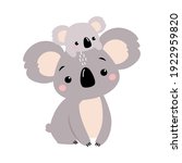 Cute Mother Koala and her Little Baby, Beautiful Australian Animals Cartoon Character Vector Illustration
