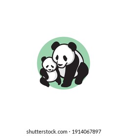 Cute mother Panda bear and baby Logo design vector template. 
Funny adorable animal Logotype concept icon.
