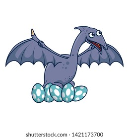 cute mother Pterodactyl care of their eggs comic character