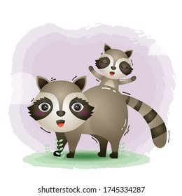 Cute Mother Raccoon Baby Childrens Style Stock Vector (Royalty Free ...