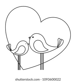cute mother and son birds in heart characters