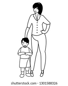 cute mother with son characters