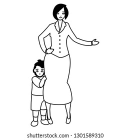 cute mother with son characters