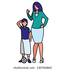 cute mother with son characters