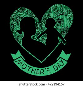 Cute mother and son vector illustration with hearts. Postcard design. Love.