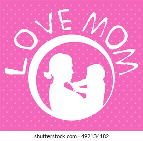 Cute mother and son vector illustration with hearts. Postcard design. Love.
