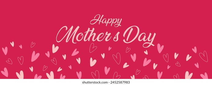 Cute Mother's day background with hand drawn hearts on pink background. Vector banner, postcard, background. Vector EPS 10