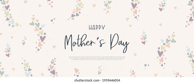 Cute Mother's Day banner design, lovely hand drawn hearts and hand lettering - vector design