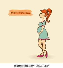 Cute mothers day card with pregnant woman, vector illustration background