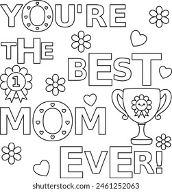 Cute Mother's day coloring pages for kids, outline vector illustration easy to color, black and white activity worksheet