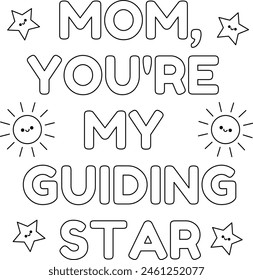 Cute Mother's day coloring pages for kids, outline vector illustration easy to color, black and white activity worksheet