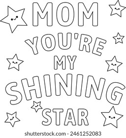 Cute Mother's day coloring pages for kids, outline vector illustration easy to color, black and white activity worksheet