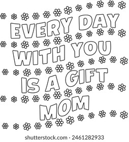 Cute Mother's day coloring pages for kids, outline vector illustration easy to color, black and white activity worksheet