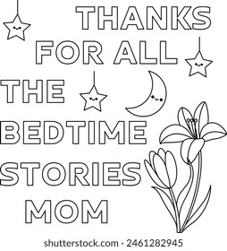 Cute Mother's day coloring pages for kids, outline vector illustration easy to color, black and white activity worksheet