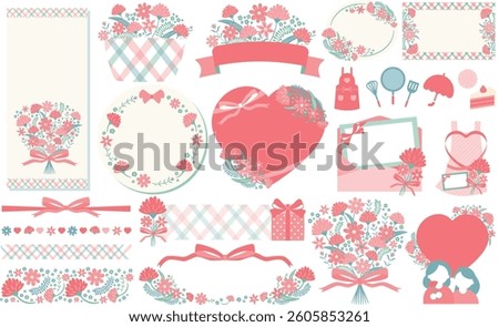 Cute Mother's Day frame set: Carnation bouquet illustration and background material