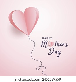 Cute mother's day greeting card. Vector flying heart balloon with happy mother's day calligraphy on pink sky background. Hari ibu vector illustration